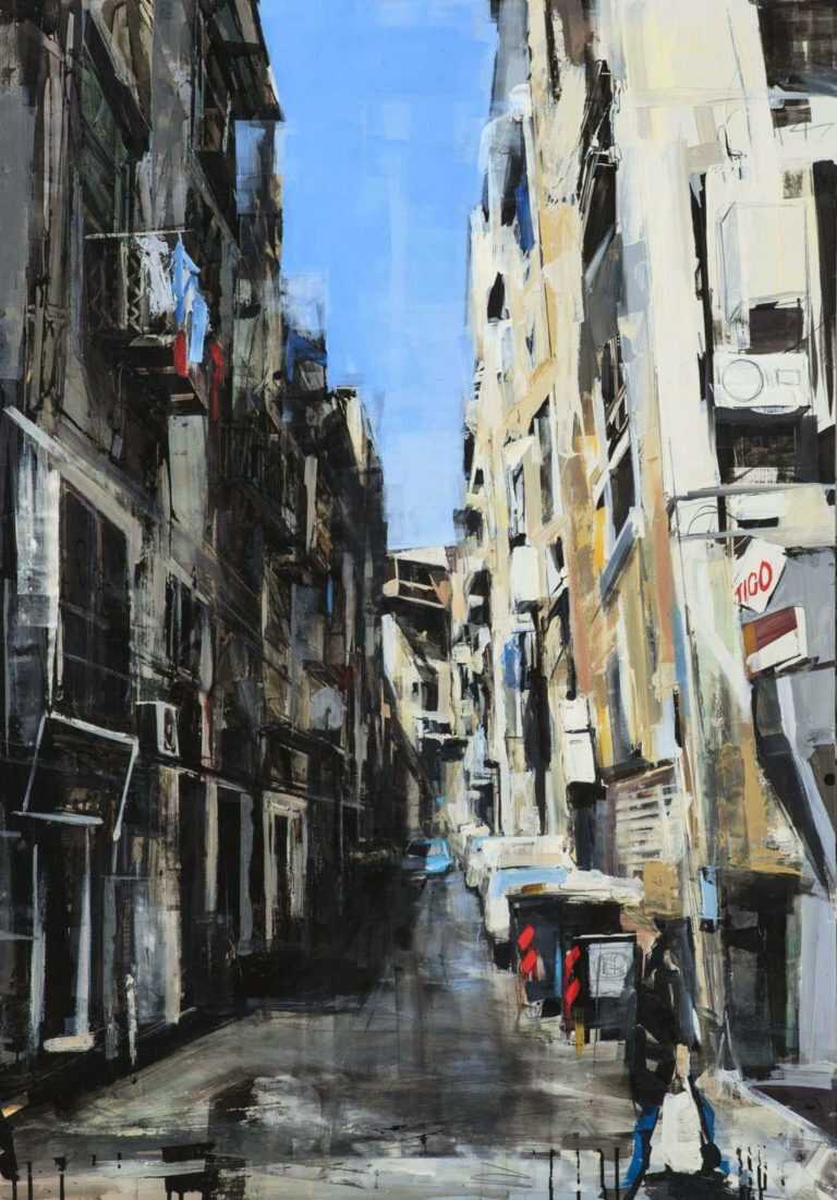 Painting by Sean Flood: Street in Naples, represented by Childs Gallery