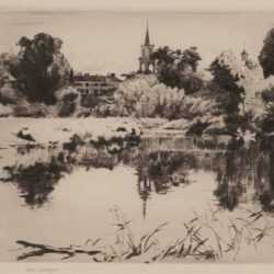 Print by Sears Gallagher: [View Across Water Towards A Church], represented by Childs Gallery