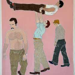 Painting by Sedgwick Guth: Acrobats (practice, practice, waiting my turn), available at Childs Gallery, Boston