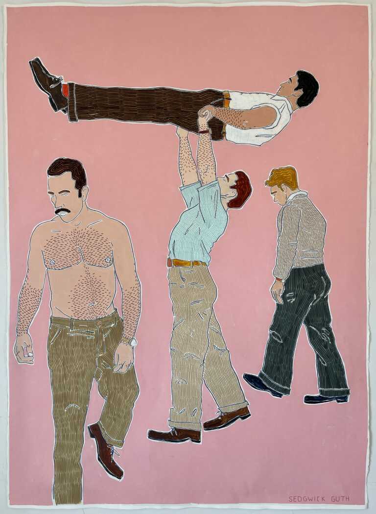 Painting by Sedgwick Guth: Acrobats (practice, practice, waiting my turn), available at Childs Gallery, Boston