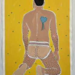 Painting by Sedgwick Guth: Rear jock in yellow, available at Childs Gallery, Boston