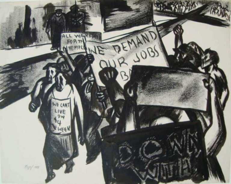 Drawing by Seymour Fogel: [We Demand Our Jobs], represented by Childs Gallery