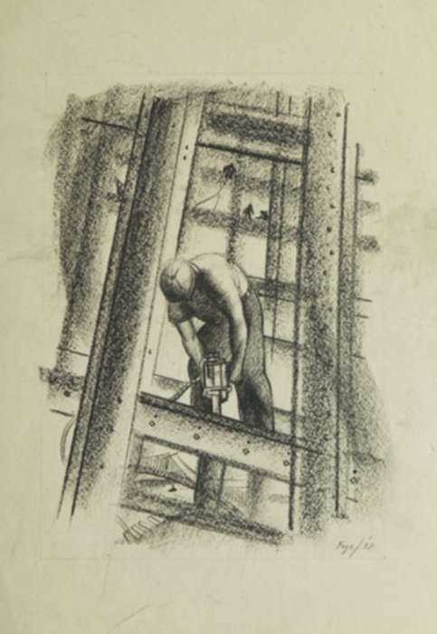 Drawing by Seymour Fogel: Construction Worker, represented by Childs Gallery
