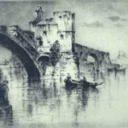 Print by Sidney M. Litten: The Bridge at Avignon, represented by Childs Gallery