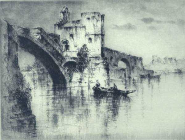 Print by Sidney M. Litten: The Bridge at Avignon, represented by Childs Gallery