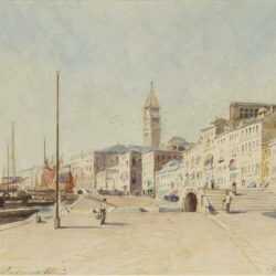 Watercolor by Sigmund J. Cauffman: Quai des Esclavons, Venice, represented by Childs Gallery