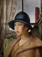 Painting by Simkha Simkhovitch: Woman in Blue Hat, available at Childs Gallery, Boston