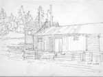 Drawing by Stow Wengenroth: River Cabin, Port Clyde, represented by Childs Gallery