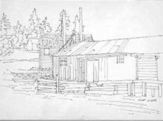 Drawing by Stow Wengenroth: River Cabin, Port Clyde, represented by Childs Gallery
