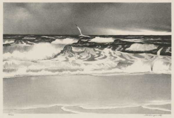 Print by Stow Wengenroth: Turbulent Sea [Ogunquit,Maine], represented by Childs Gallery