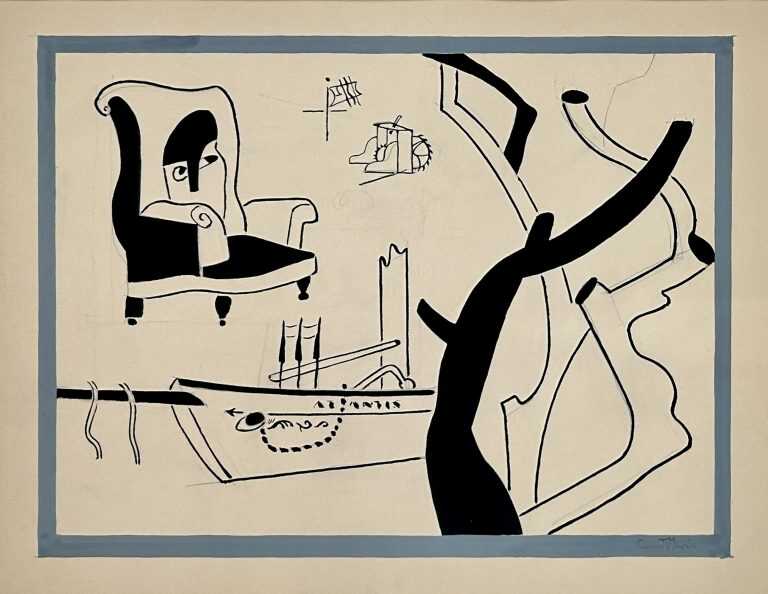 Drawing by Stuart Davis: Boat, Armchair and Tree, available at Childs Gallery, Boston