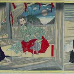 Print By Taiso Yoshitoshi: [two Followers Bowing Before The Exiled Emperor Sutoku] At Childs Gallery