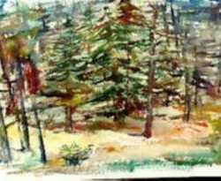 Watercolor by Ted Davis: Cathedral Woods, Monhegan, Maine, represented by Childs Gallery
