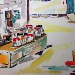 Watercolor by Ted Davis: Fishing Gear, Monhegan, Maine, represented by Childs Gallery