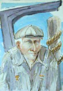 Watercolor by Ted Davis: The Harbormaster [Monhegan, Maine], represented by Childs Gallery
