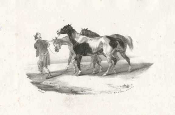 Print by Theodore Gericault: Chevaux Conduits a L'Ecorcheur, represented by Childs Gallery
