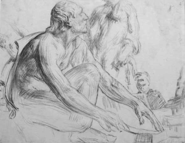 Drawing by Thomas Pollock Anschutz: Drawing of a Student Sketching a Cast of the Knife Sharpener, represented by Childs Gallery