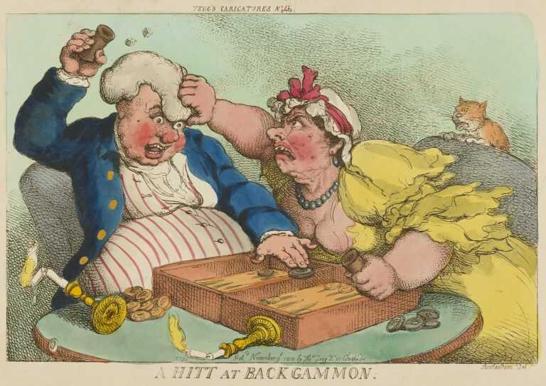 Print By Thomas Rowlandson: A Hitt At Backgammon At Childs Gallery