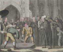Print by Thomas Rowlandson: Dr. Syntax at the Funeral of His Wife, represented by Childs Gallery