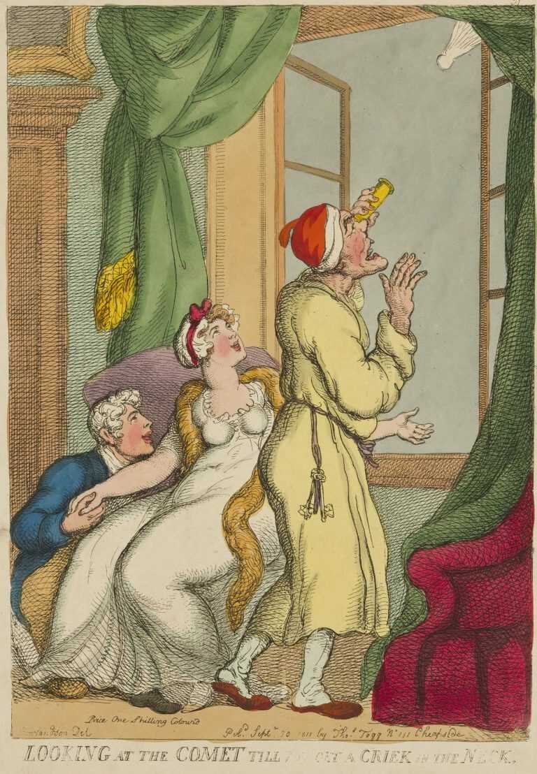 Print By Thomas Rowlandson: Looking At The Comet Till You Get A Criek [sic] In The Neck At Childs Gallery