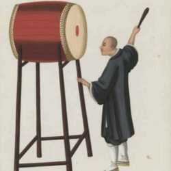 Watercolor by Tingqua: [Chinese Drummer], represented by Childs Gallery