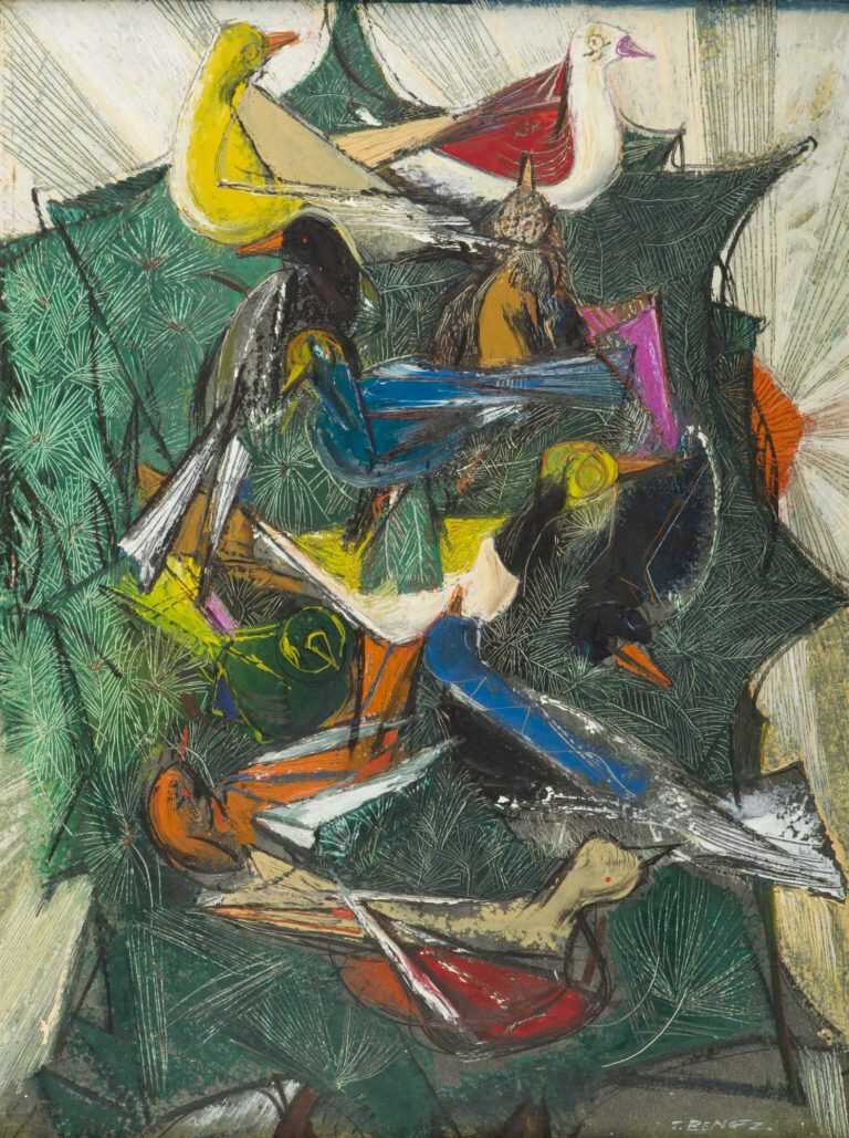 Painting By Ture Bengtz: Birds In Tree At Childs Gallery