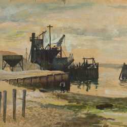 Watercolor By Ture Bengtz: [harbor Scene] At Childs Gallery