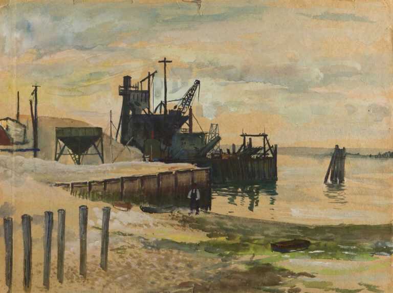 Watercolor By Ture Bengtz: [harbor Scene] At Childs Gallery