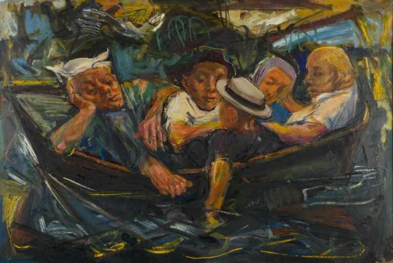 Painting By Ture Bengtz: Men In Boat At Childs Gallery