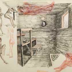 Drawing By Ture Bengtz: [sauna Interior With Nude Sketches] At Childs Gallery