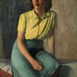 Painting By Ture Bengtz: Seated Woman In Blue Skirt At Childs Gallery