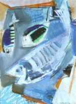 Mixed media by Vaclav Vytlacil: Three Fish [Martha's Vineyard, Massachusetts], represented by Childs Gallery