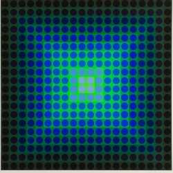 Print By Victor Vasarely: Permutations 8: Blue, Green & Black At Childs Gallery