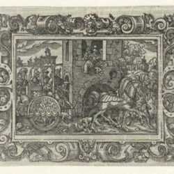 Print by Virgilius Solis: Jezebel Thrown from the Window and Eaten by his Dogs (2 King, represented by Childs Gallery