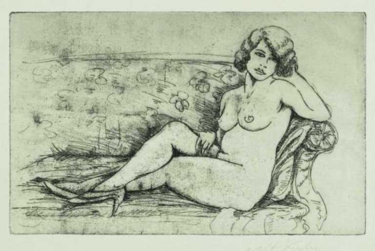 Print by Walt Kuhn: Nude on a Sofa, represented by Childs Gallery