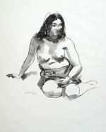 Drawing by Walt Kuhn: Nude Seated on Floor, represented by Childs Gallery