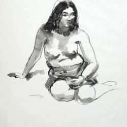 Drawing by Walt Kuhn: Nude Seated on Floor, represented by Childs Gallery