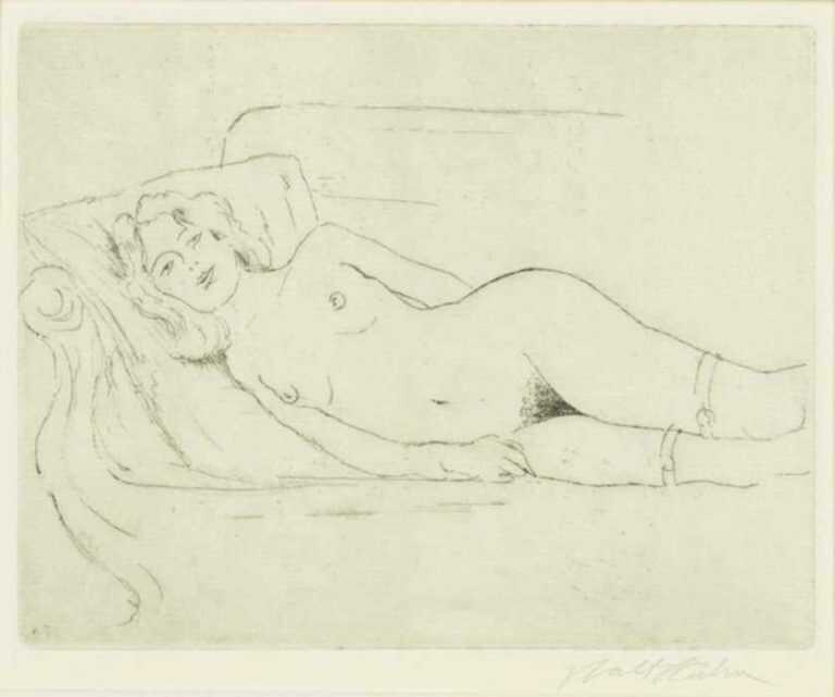 Print by Walt Kuhn: Reclining Nude, or Nude on Chaise, represented by Childs Gallery