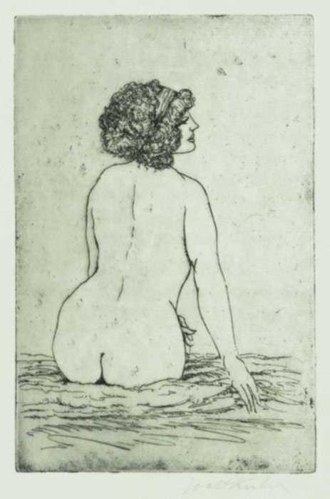 Print by Walt Kuhn: Seated Nude Smoking a Cigarette, represented by Childs Gallery