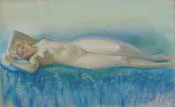 Pastel by Walter H. Frankl: [Reclining Nude], represented by Childs Gallery