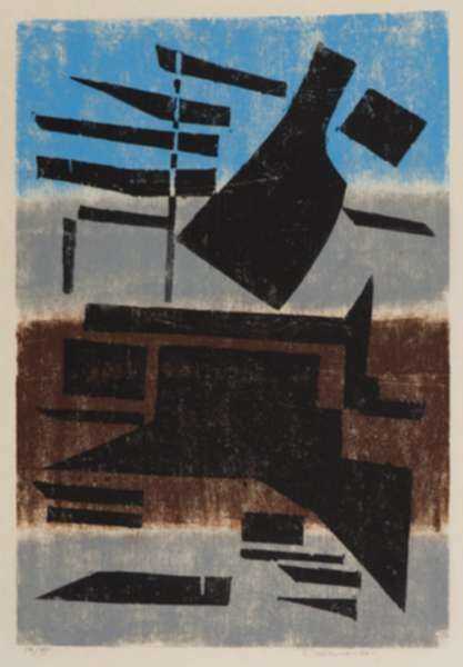 Print by Werner Drewes: Precarious Support, represented by Childs Gallery