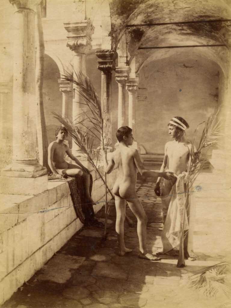 Photograph by Wilhelm von Gloeden: [Sicilian Youths in a Loggia, Taoromina], available at Childs Gallery, Boston