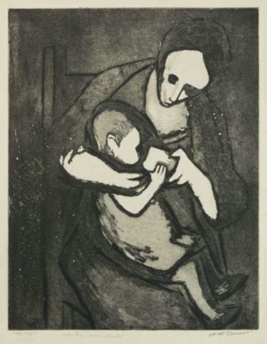 Print by Will Barnet: Mother and Child, or Miner's Wife and Child, represented by Childs Gallery