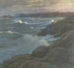 Pastel by William Partridge Burpee: Cape Ann Rocks at Sunset, available at Childs Gallery, Boston