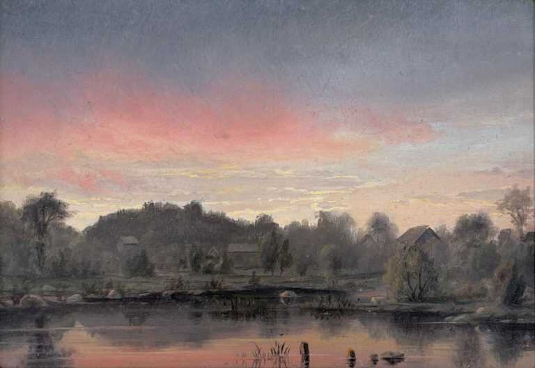 Painting by William Partridge Burpee: New England Village at Sunset, available at Childs Gallery, Boston