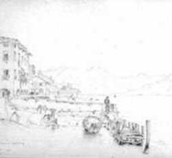 Drawing by William Callow: Cadenabbia [Lake Como opposite Bellagio, Italy], represented by Childs Gallery