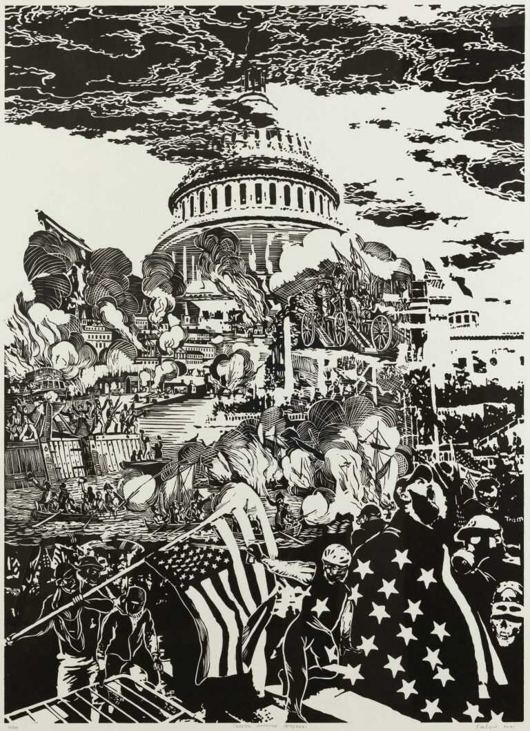 Print By William Evertson: Capitol Offense 1814/2021 At Childs Gallery
