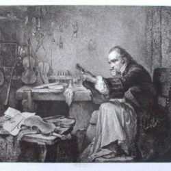 Print by William Harry Warren Bicknell: [Music Studio of Antonio Stradivari], represented by Childs Gallery