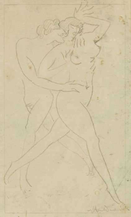 Drawing by William Hunt Diederich: Nymph and Satyr, represented by Childs Gallery