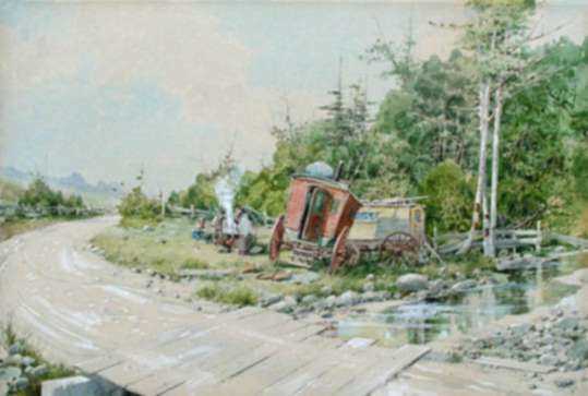 Watercolor by William Louis Sonntag, Jr.: [Gypsy Camp], represented by Childs Gallery